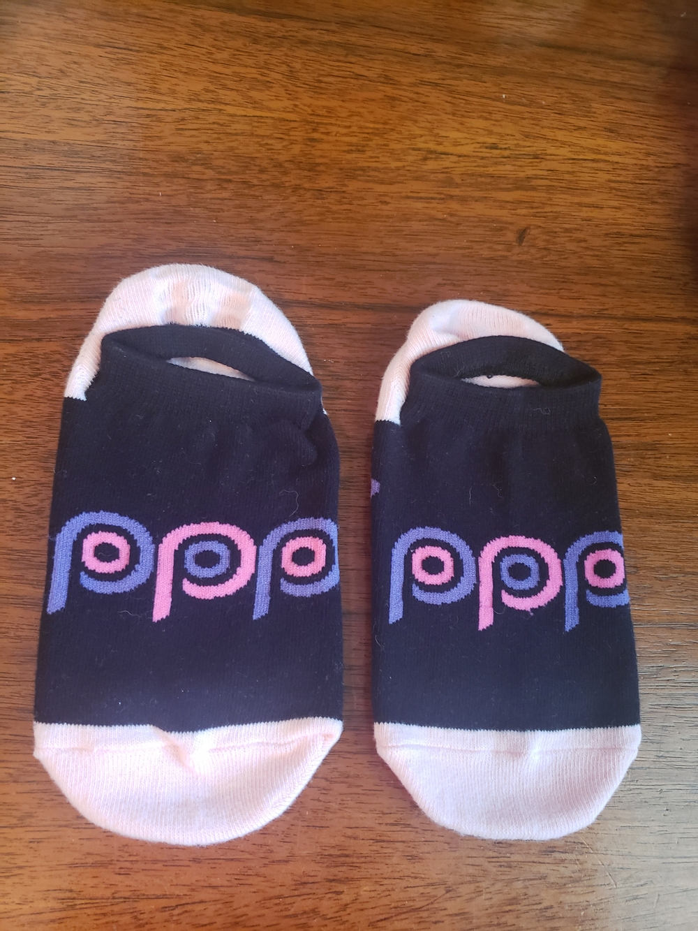 POP Fit Black No-Show Socks with Pink & Purple Logo